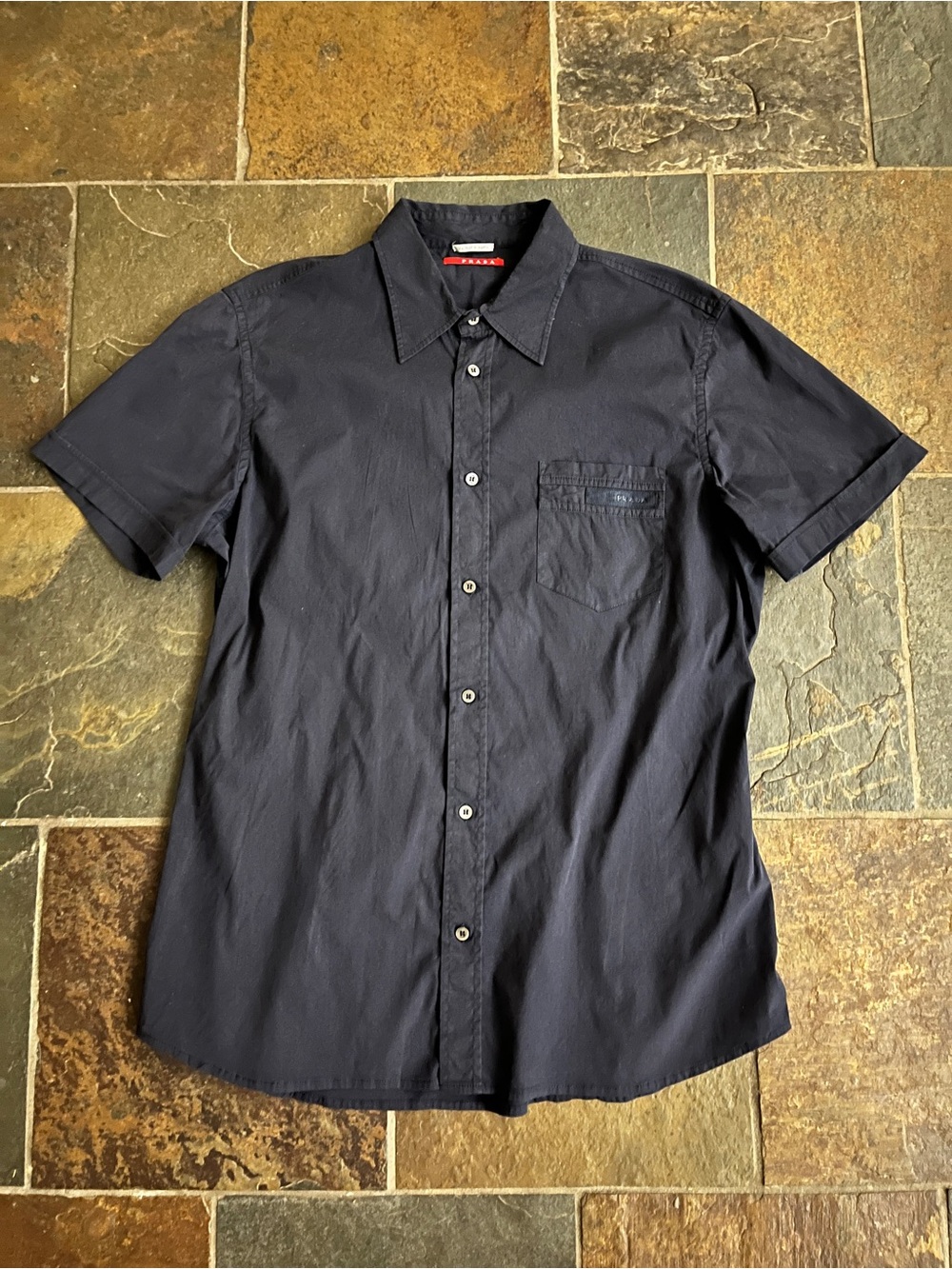 Men's PRADA Short-Sleeve Button-Up Shirt Navy Blue